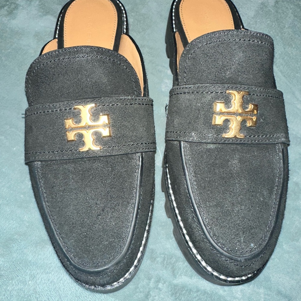 Tory Burch Suede Black Mule Loafers Size 8 LIKE NEW